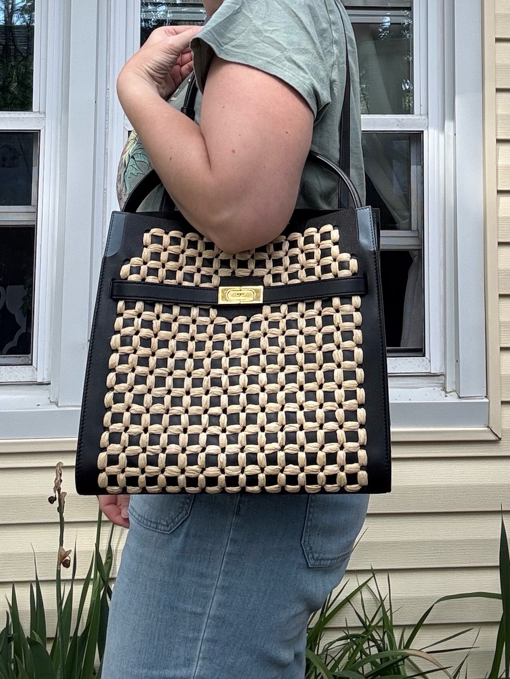 Tory Burch Lee Radziwill Raffia Punch Double Bag - Picture 6 of 15